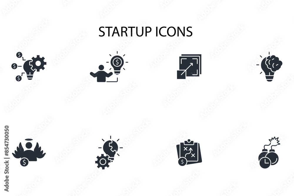 Poster startup icon set.vector.editable stroke.linear style sign for use web design,logo.symbol illustratio