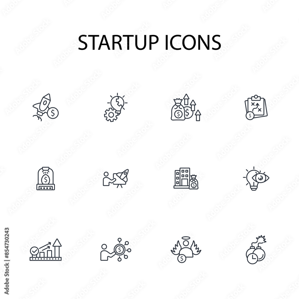 Poster startup icon set.vector.editable stroke.linear style sign for use web design,logo.symbol illustratio