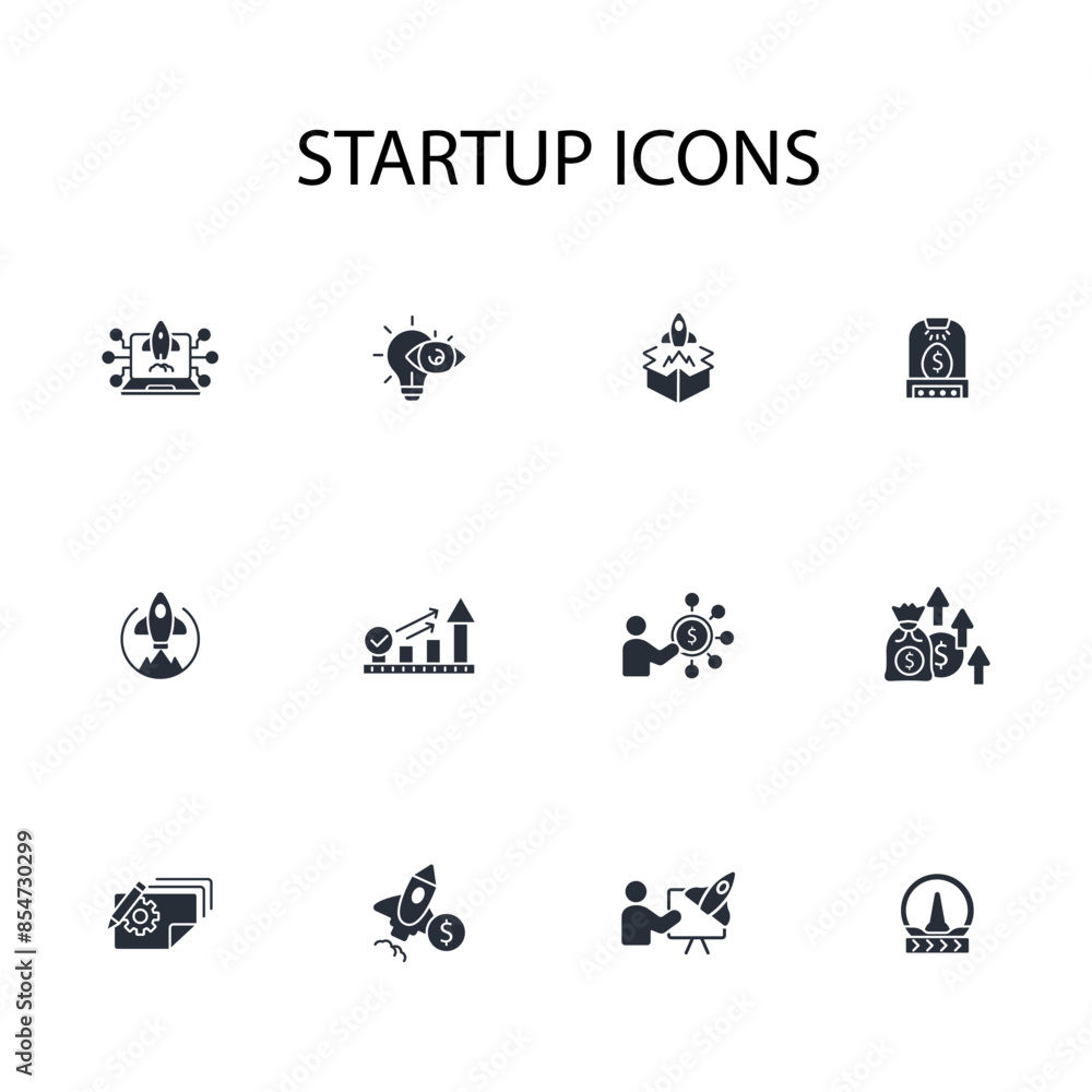 Poster startup icon set.vector.editable stroke.linear style sign for use web design,logo.symbol illustratio