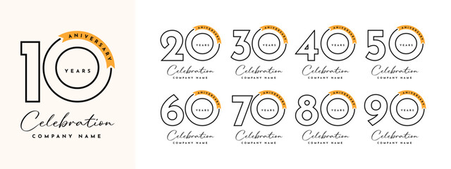 set 10 20 30 to 90 years anniversary illustration template design