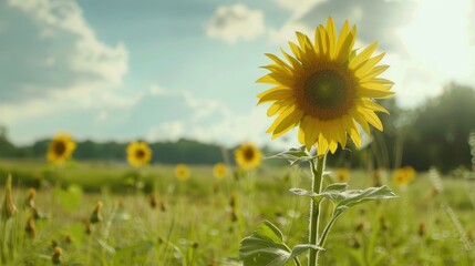 Sunflower in field with space for text