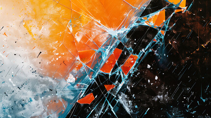 Damaged display. Broken glass. Dust scratch texture. Blue orange white black rainbow color glow glitch distortion crushed aged effect illustration abstract background.