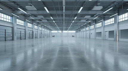Pristine Modern Warehouse Interior. A high-definition image of an empty and clean modern warehouse interior.