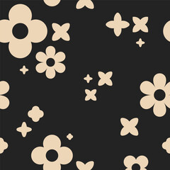 Vector seamless background. Minimalistic abstract floral pattern. Modern print in black and white color. Ideal for textile design, screensavers, covers, cards, invitations and posters.