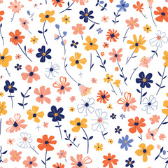 Fototapeta premium Hand-drawn Floral Pattern Vector | Seamless Flower Ornament Design | Perfect for Wrapping Paper, Wallpaper, Fabric Print