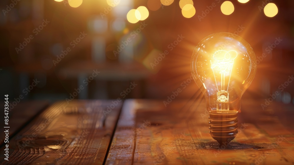 Aufkleber idea illustration illuminated light bulb on the table with space for text
