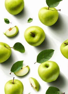 Many fresh organic apples on the branch on white background, apples background. Vegetarian food concept