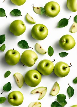 Many fresh organic apples on the branch on white background, apples background. Vegetarian food concept