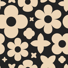 Vector seamless background. Minimalistic abstract floral pattern. Modern print in black and white color. Ideal for textile design, screensavers, covers, cards, invitations and posters.