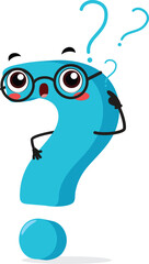 Cute blue Question mark cartoon character, isolated on white 