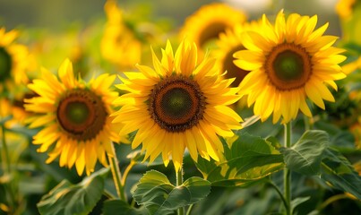 sunflowers blooming in a vibrant summer field, Generative AI