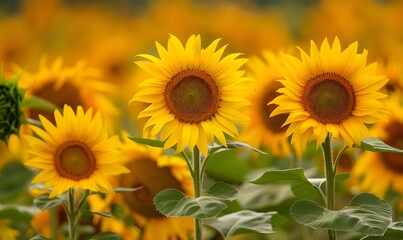 Fototapeta premium sunflowers blooming in a vibrant summer field, Generative AI