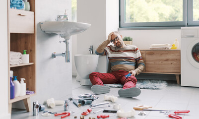 Desperate man unable to fix his broken sink