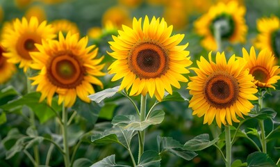Fototapeta premium sunflowers blooming in a vibrant summer field, Generative AI
