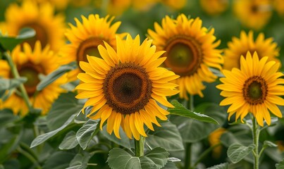 Obraz premium sunflowers blooming in a vibrant summer field, Generative AI