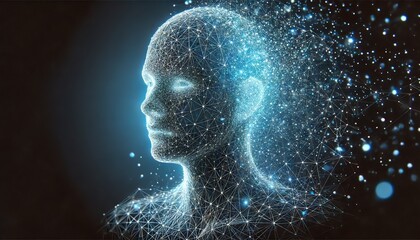 Obraz premium An image of a human head formed by interconnected blue glowing lines and points