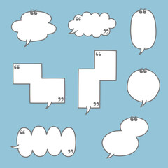 Black and white hand draw doodle speech bubble balloon with quotation marks, icon sticker memo keyword planner text box banner, flat vector illustration design isolated