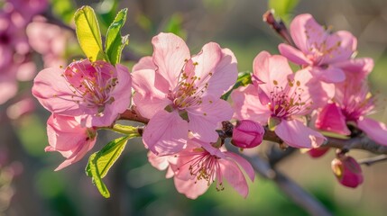 Peach Blossoms Blooming on a Fruit Tree in Spring