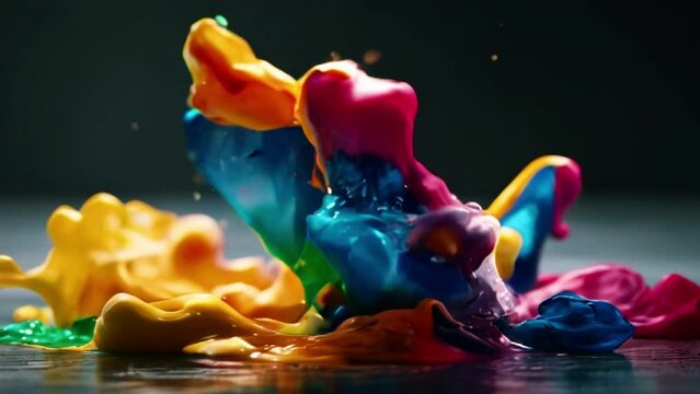 Colorful water color paints splashes, abstract red blue yellow green orange pink purple liquid color splashes festive pattern Generative AI