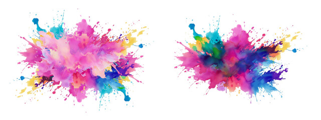 Bright colorful watercolor splash splatter stain brush strokes on white background. Modern vibrant aquarelle spot. Rainbow trendy isolated design on white. Element. Vector watercolor illustration.	