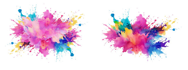 Bright colorful watercolor splash splatter stain brush strokes on white background. Modern vibrant aquarelle spot. Rainbow trendy isolated design on white. Element. Vector watercolor illustration.	