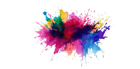 Bright colorful watercolor splash splatter stain brush strokes on white background. Modern vibrant aquarelle spot. Rainbow trendy isolated design on white. Element. Vector watercolor illustration.	