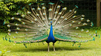Obraz premium Peacock Displaying Its Majestic Tail Feathers