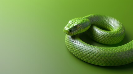 Fototapeta premium Vibrant Green Snake Coiled Up, Generative AI
