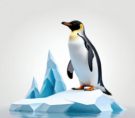 Fototapeta premium Polar Penguin Standing On An Iceberg, Isolated On White Background