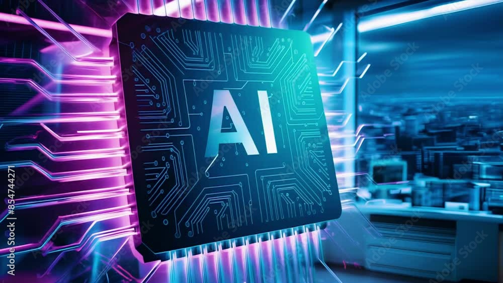 Poster futuristic ai chip on a circuit board, highlighting advanced technology and artificial intelligence 