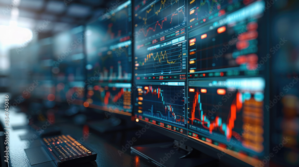 Leinwandbilder a close-up monitors which reflect stock market data at the current moment and analyze stock market d