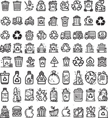 70 Garbage line art Icons set