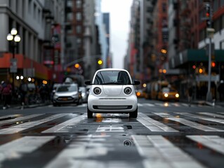 White Car on City Street.