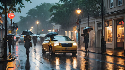 Photograph scenes through or in the rain, capturing its mood and impact.
