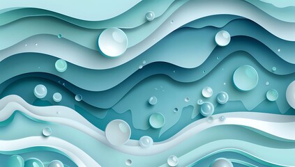 Fototapeta premium Serene Liquid Flow: Abstract Picture of Blue and Green Waves and Bubbles