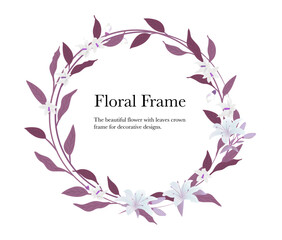 Round flower frame in magenta tones isolated on white background