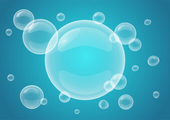 water bubbles spreading on blue background
