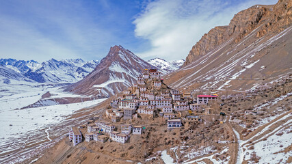 Picturesque view of the Key Gompa Monastery (4166 m) at sunrise. Spiti valley, Himachal Pradesh,...