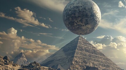 A huge ball resembling a UFO hovering above the highest pyramids