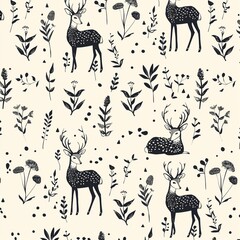 Simple subtle Line illustration of a deer pattern