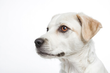 Close-up Portrait of a White Dog with Brown Eyes