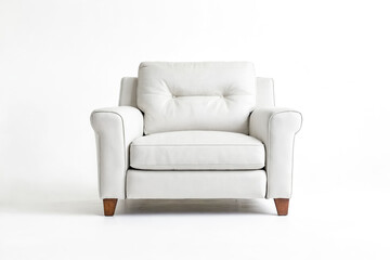 Fototapeta premium White Leather Armchair with Wooden Legs