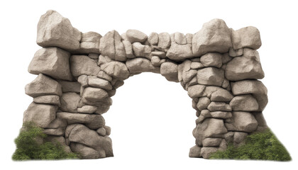 Stone archway made from large boulders  isolate on transparent background, cutout, png