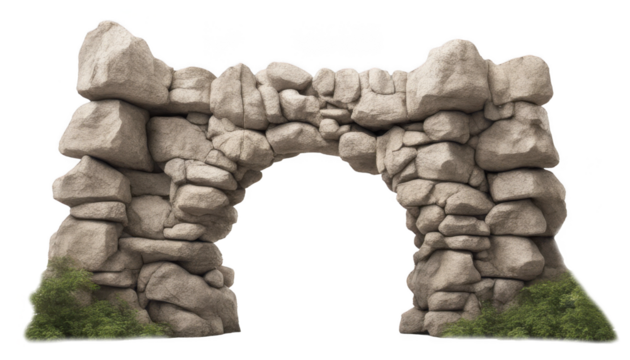 Stone archway made from large boulders  isolate on transparent background, cutout, png