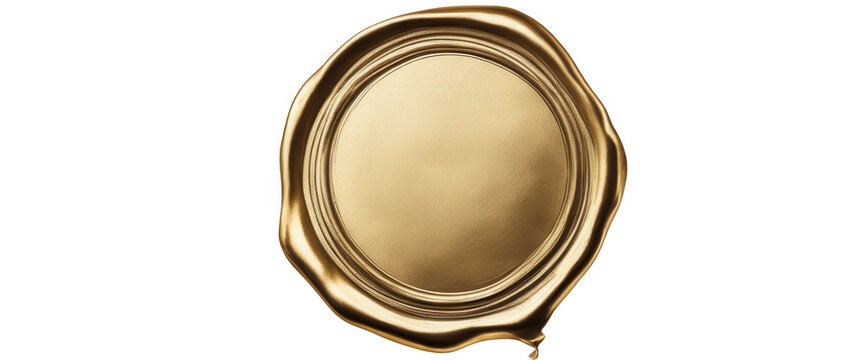 Gold wax seal, perfect for invitations, awards, and official documents or certificates, on isolated with transparent concept