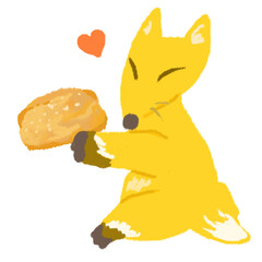 関東風の俵型のいなり寿司を持った狐