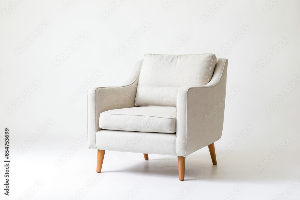 Sticker White Armchair with Wooden Legs