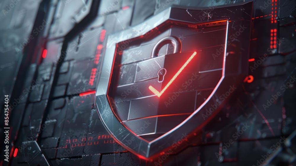 Aufkleber a futuristic 3d representation of a security shield adorned with a check mark and a metallic lock si