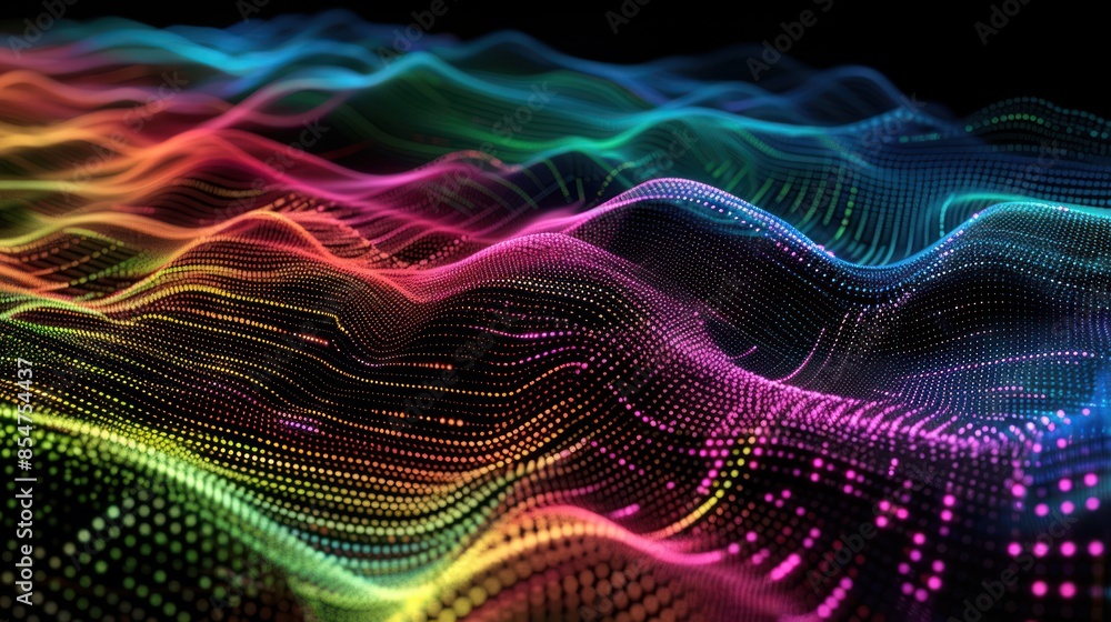 Poster a futuristic digital grid matrix composed of interconnected nodes, pulsating with vibrant colors aga