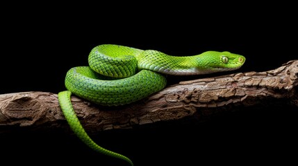 Fototapeta premium Vibrant Green Viper Snake on a Branch - Generative AI